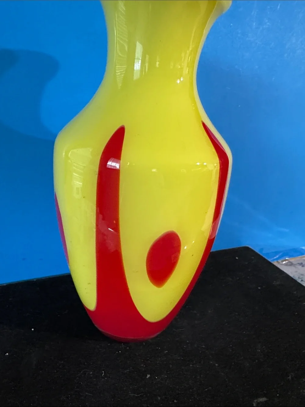 Vintage Large Modern Bright Yellow and Red Art Glass Vase 12